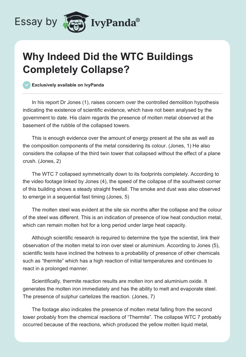 Why Indeed Did the WTC Buildings Completely Collapse?. Page 1