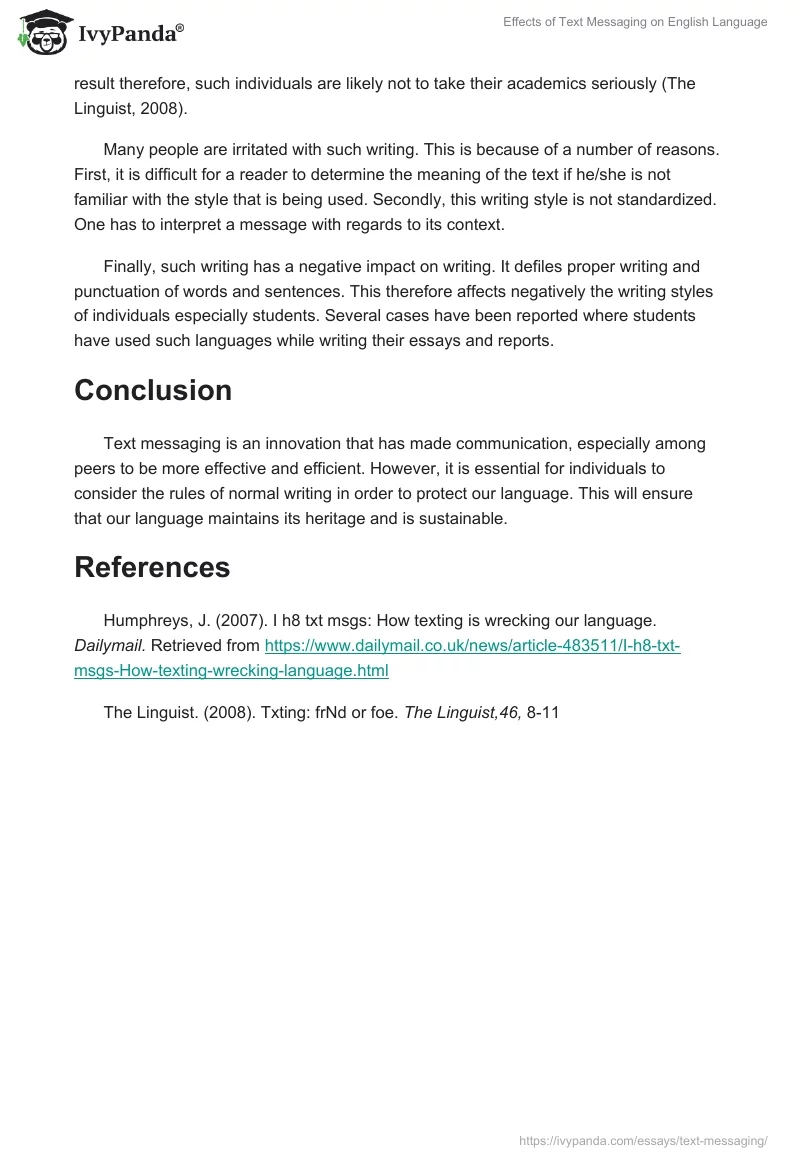 Effects of Text Messaging on English Language. Page 3
