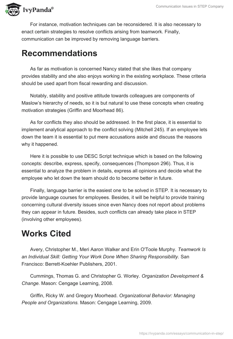 Communication Issues in STEP Company. Page 4