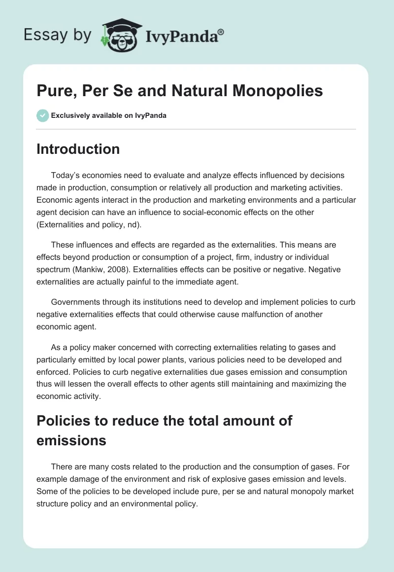 Pure, Per Se and Natural Monopolies. Page 1