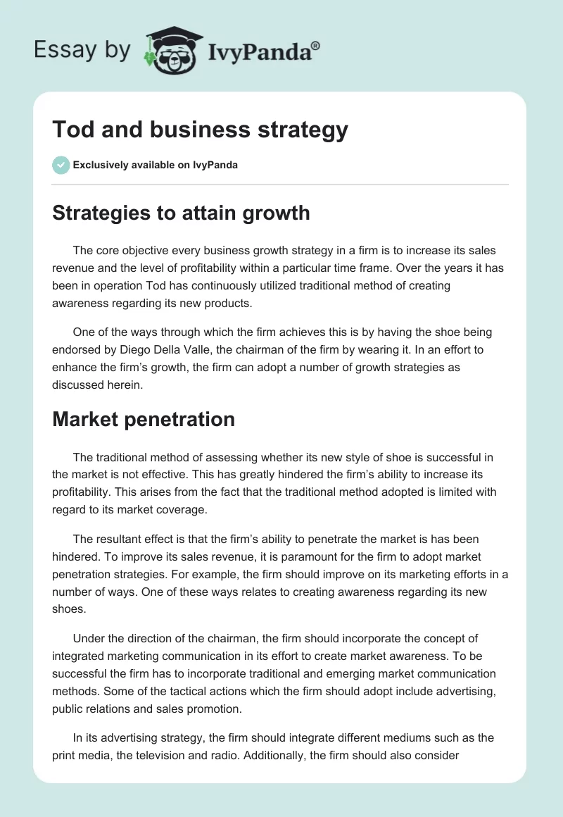 Tod and business strategy. Page 1