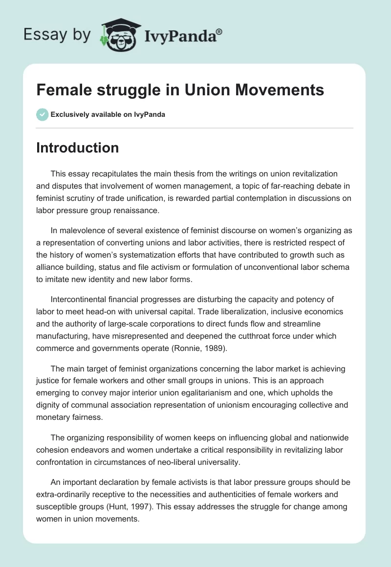 Female struggle in Union Movements. Page 1