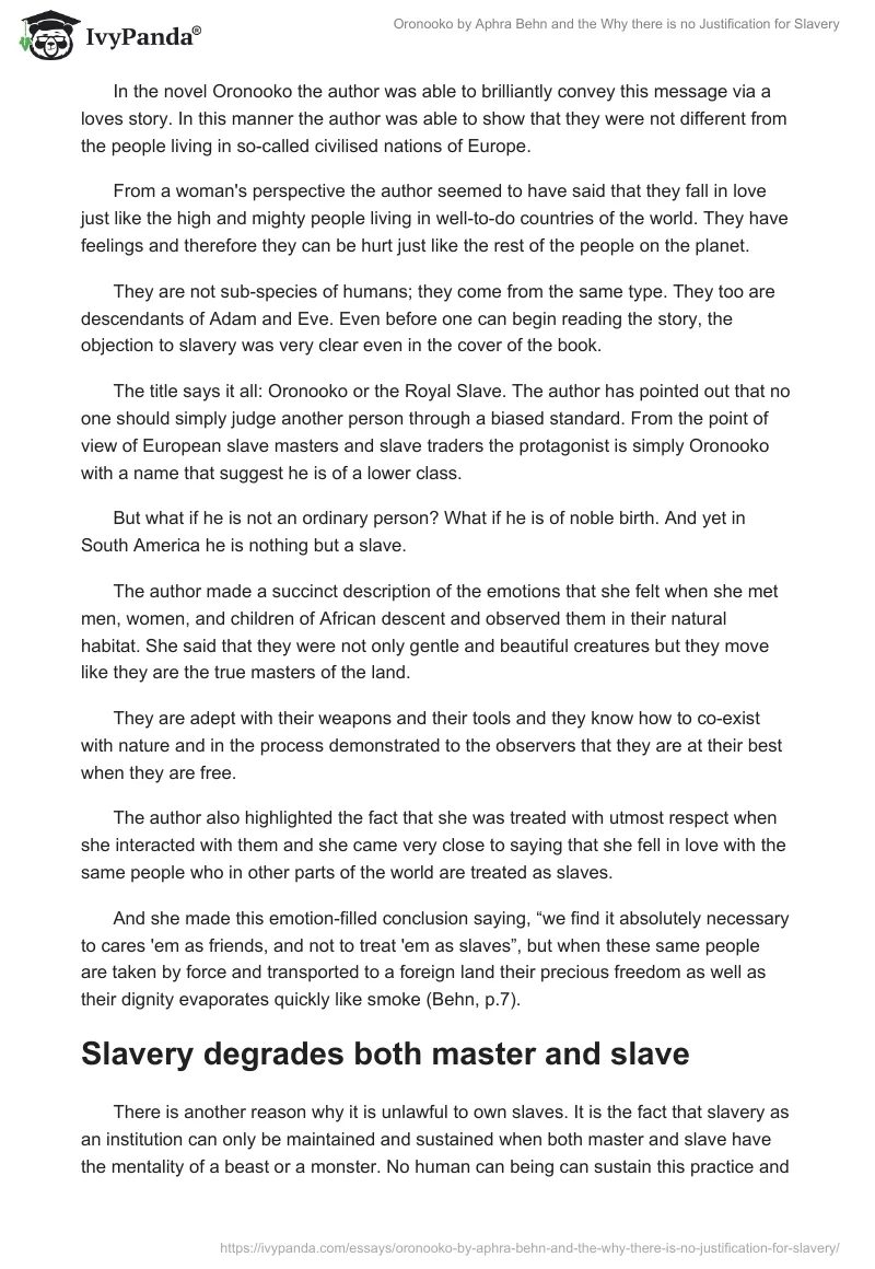 Oronooko by Aphra Behn and the Why there is no Justification for Slavery. Page 3