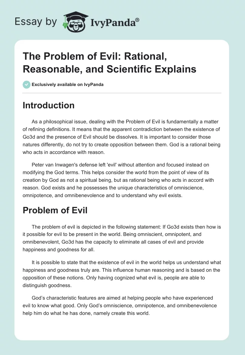 The Problem of Evil: Rational, Reasonable, and Scientific Explains. Page 1