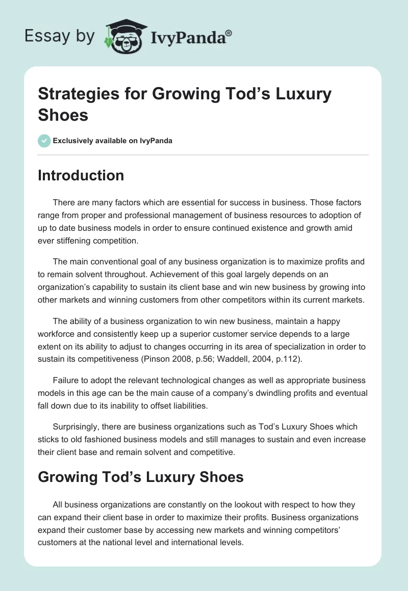 Strategies for Growing Tod’s Luxury Shoes. Page 1