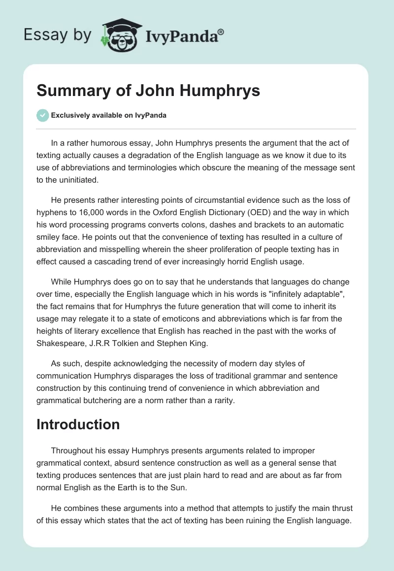 Summary of John Humphrys. Page 1