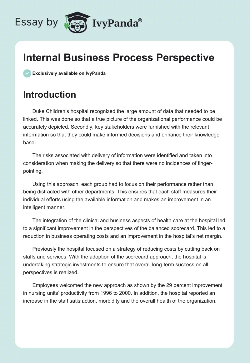 Internal Business Process Perspective. Page 1