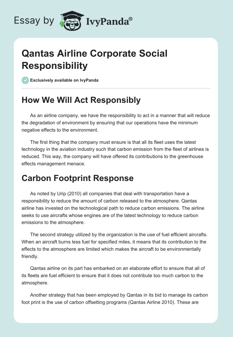 Qantas Airline Corporate Social Responsibility. Page 1