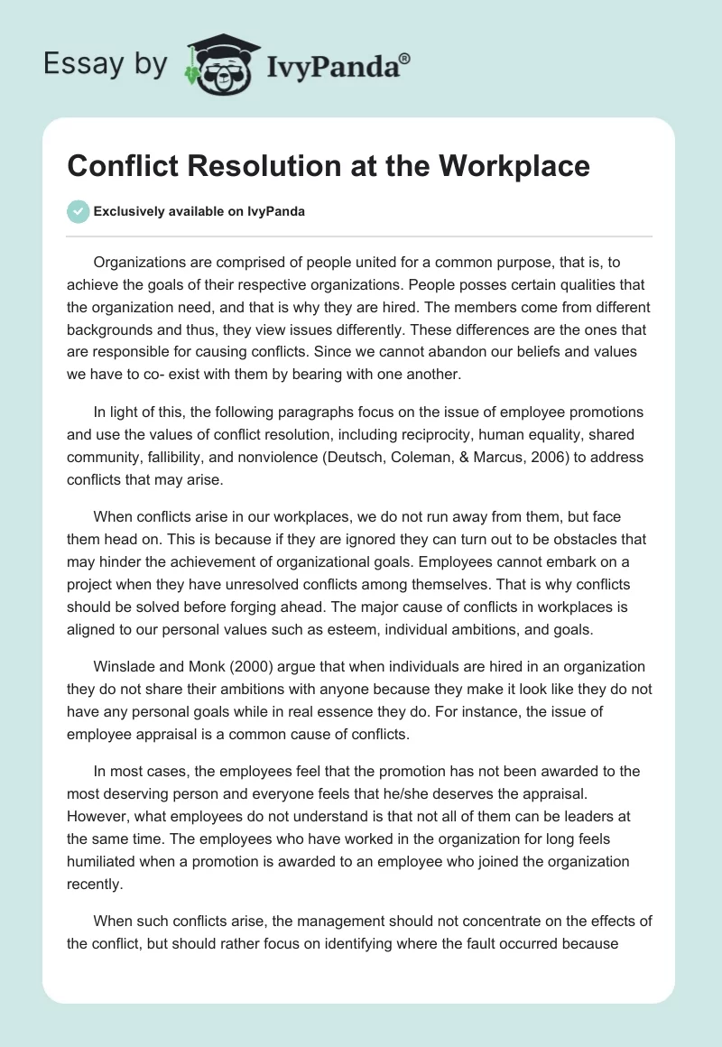 Conflict Resolution at the Workplace. Page 1