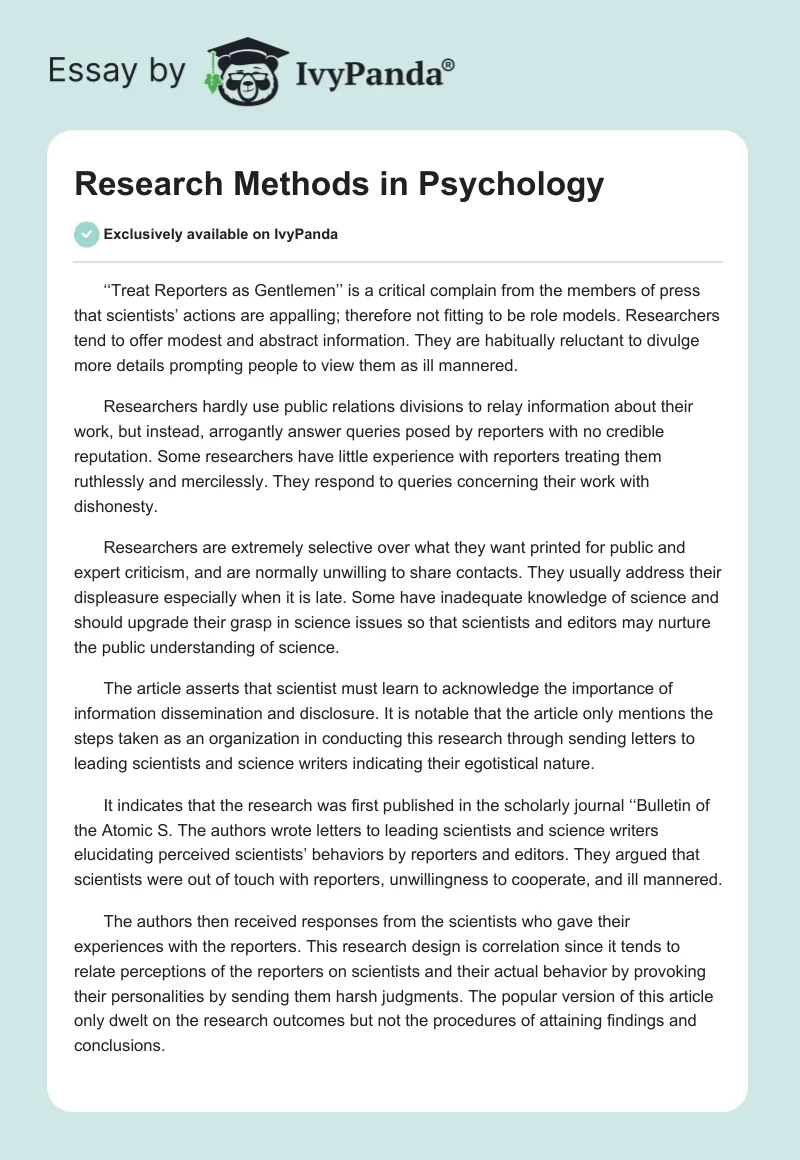 Research Methods in Psychology. Page 1