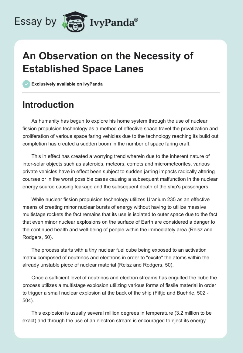 An Observation on the Necessity of Established Space Lanes. Page 1