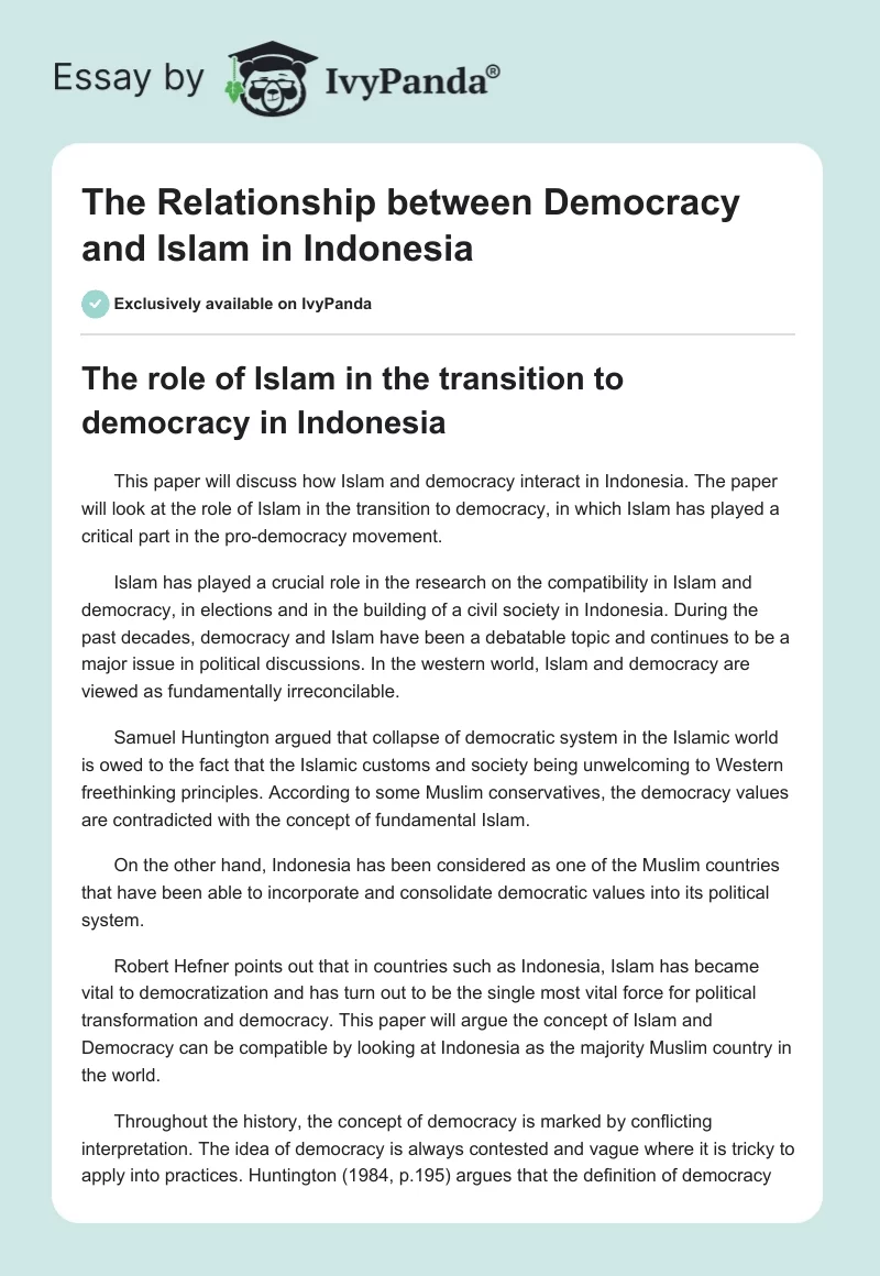 The Relationship Between Democracy and Islam in Indonesia. Page 1