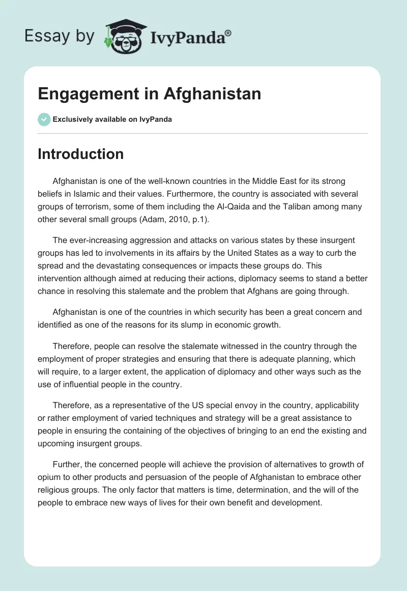Engagement in Afghanistan. Page 1