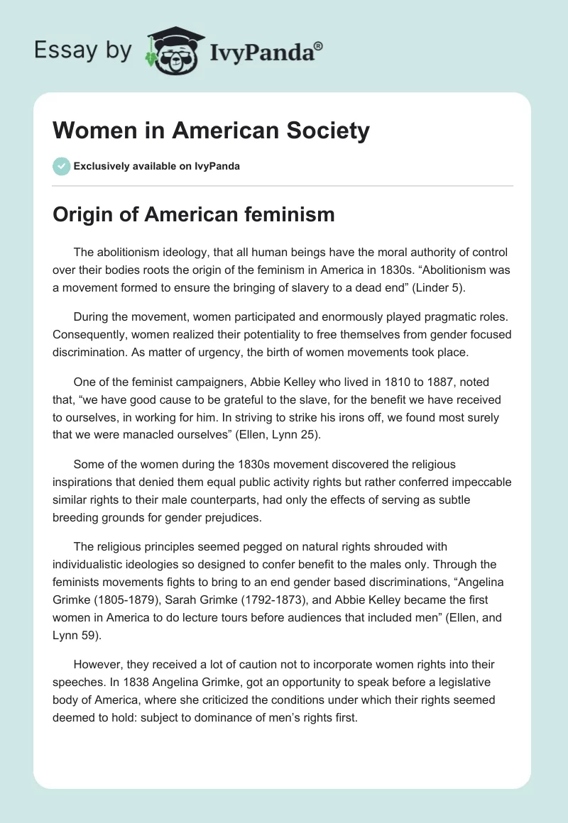 Women in American Society. Page 1