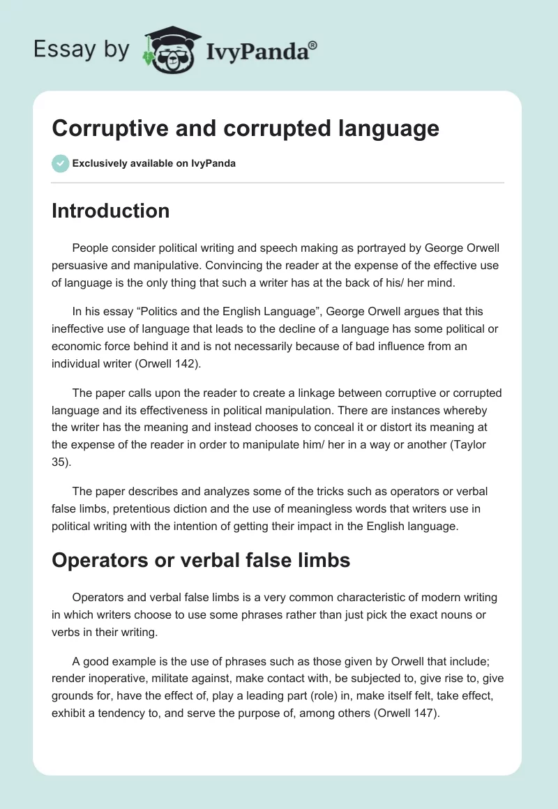 Corruptive and corrupted language. Page 1