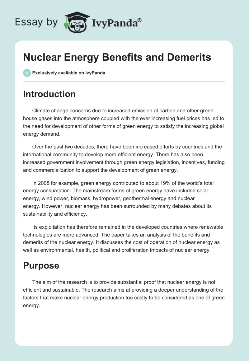Nuclear Energy Benefits and Demerits. Page 1