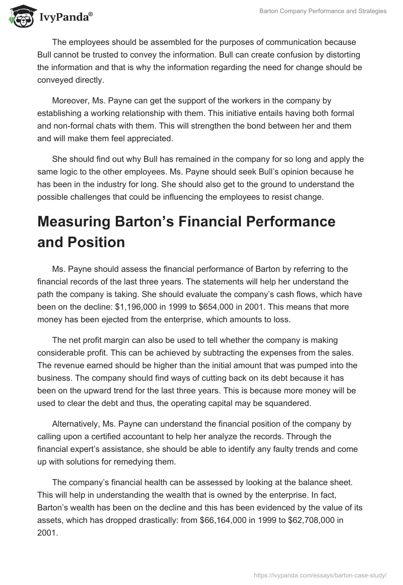 Barton Company Performance and Strategies. Page 4