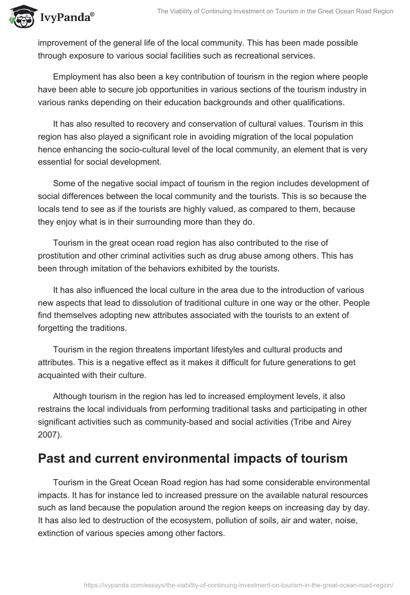 The Viability of Continuing Investment on Tourism in the Great Ocean Road Region. Page 4