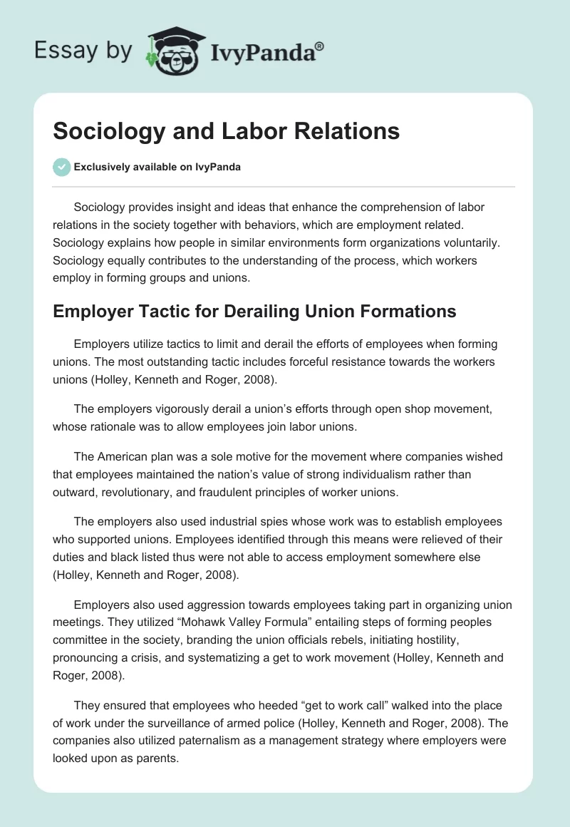 Sociology and Labor Relations. Page 1