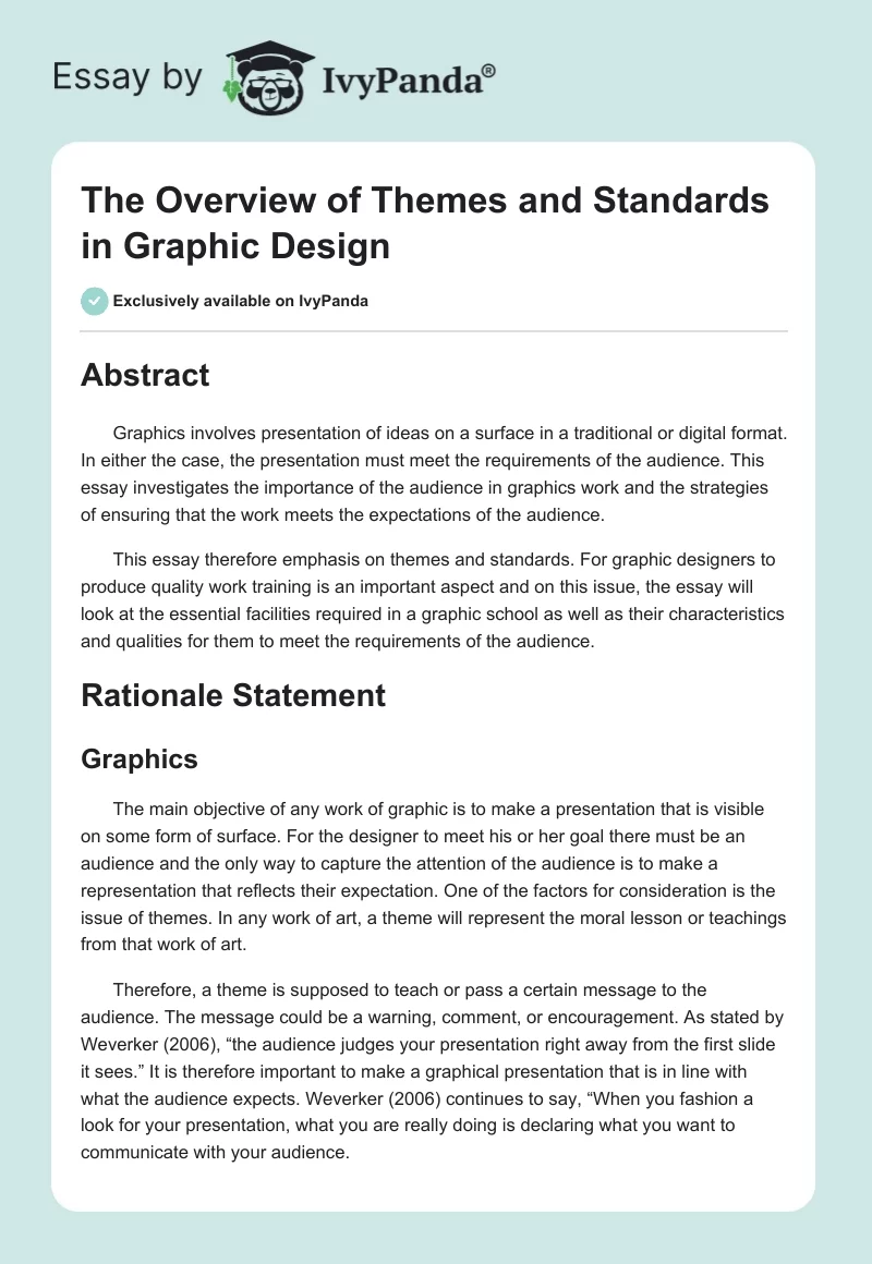The Overview of Themes and Standards in Graphic Design. Page 1