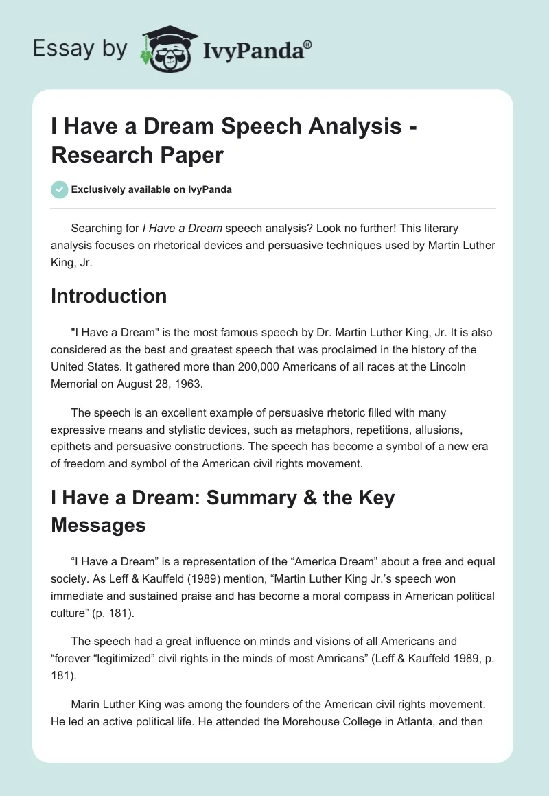 I Have a Dream Speech Analysis. Page 1