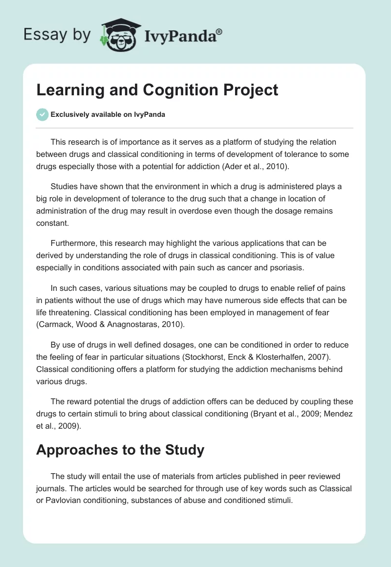 Learning and Cognition Project. Page 1