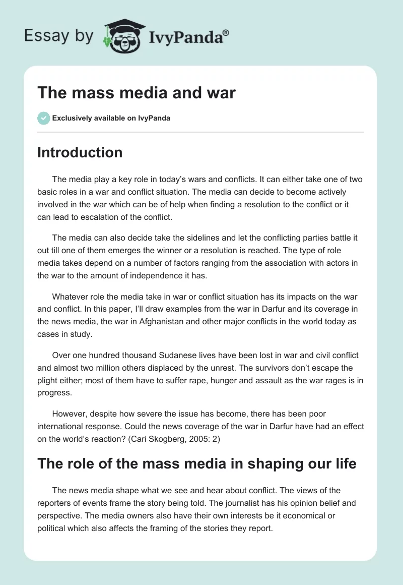 The Mass Media and War. Page 1