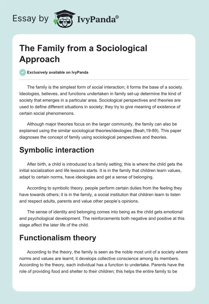 The Family from a Sociological Approach. Page 1