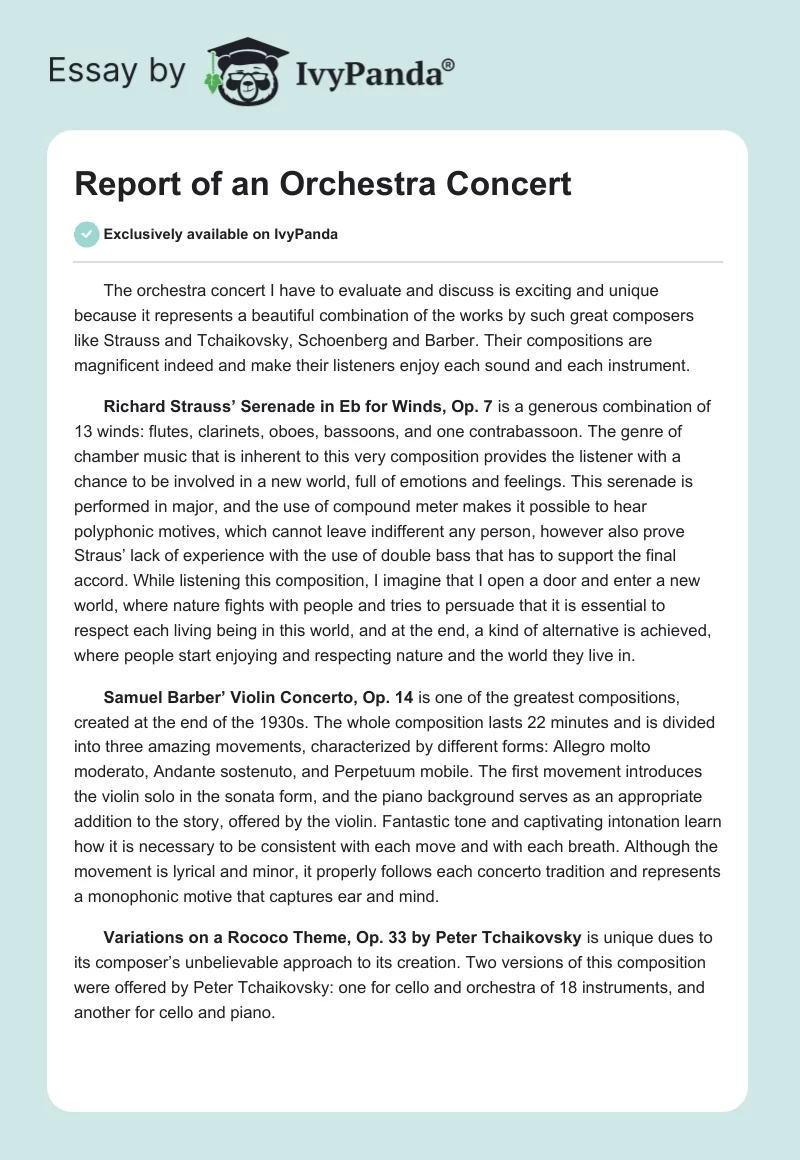 Report of an Orchestra Concert. Page 1