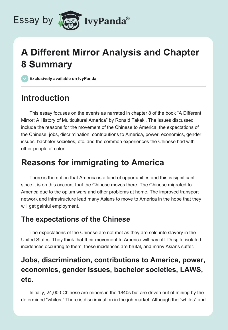"A Different Mirror" Analysis and Chapter 8 Summary. Page 1