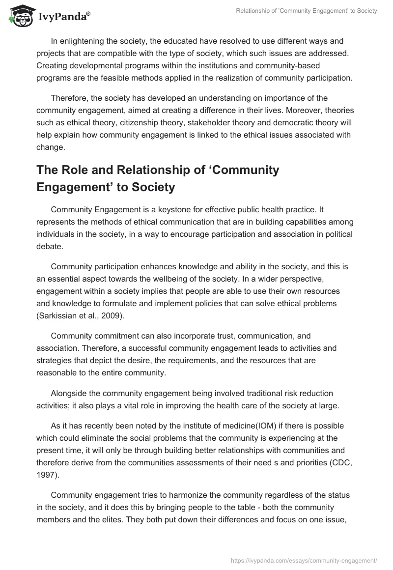 Relationship of ’Community Engagement’ to Society. Page 2