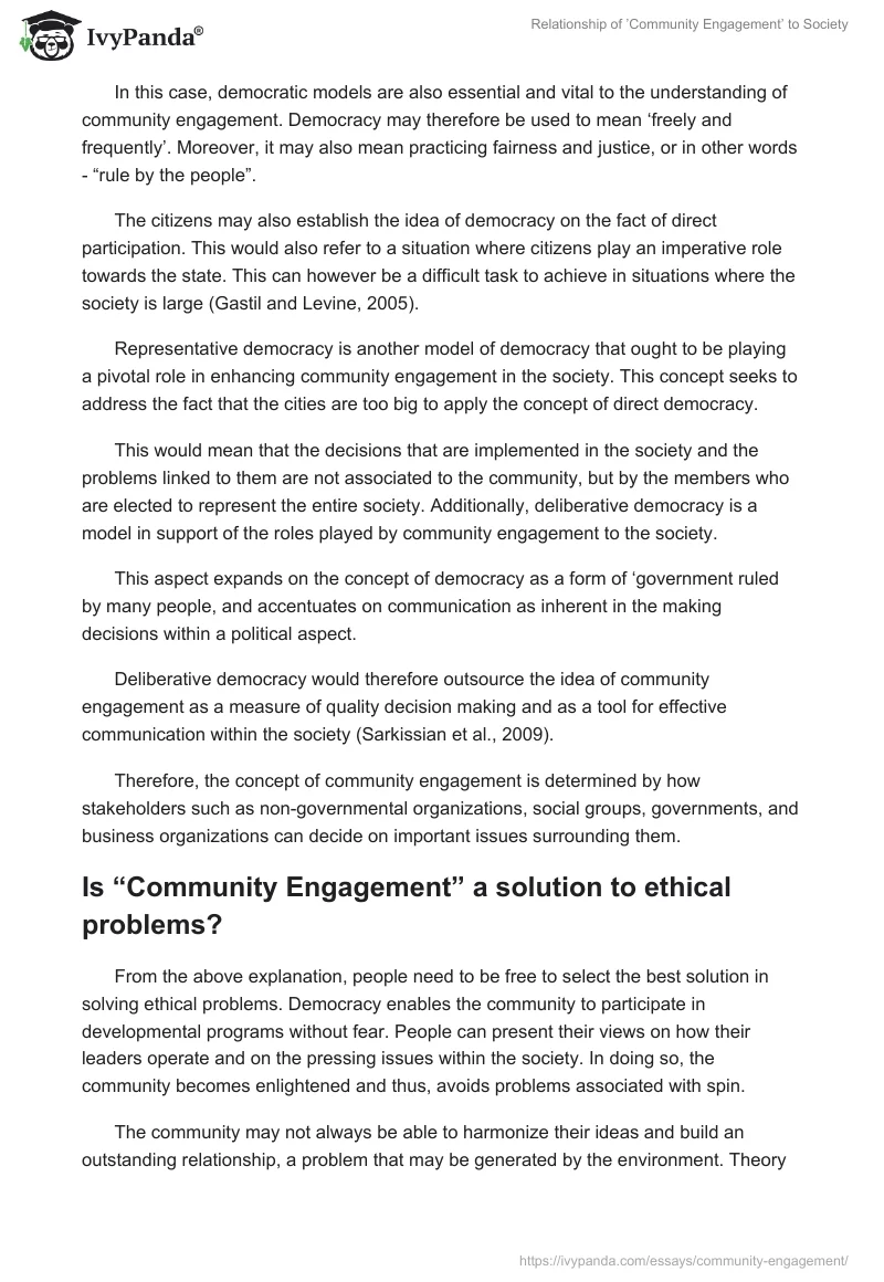 community engagement essay brainly