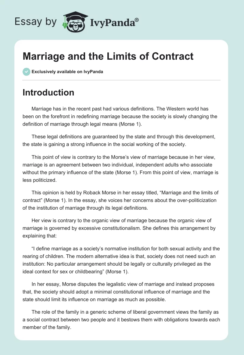Marriage and the Limits of Contract. Page 1