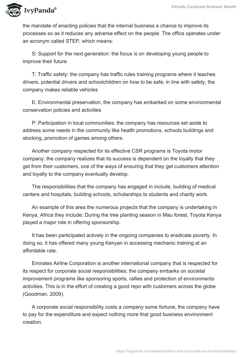 Ethically Conducted Business’ Benefit. Page 4