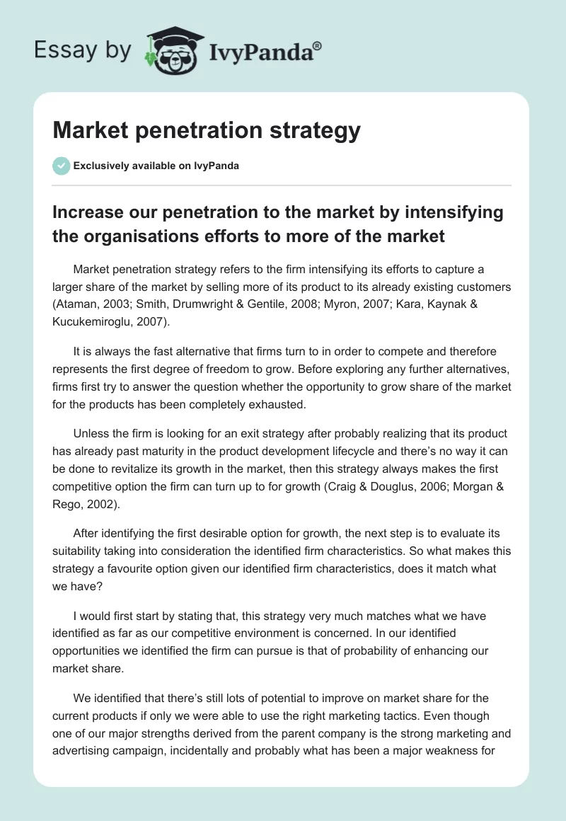 Market Penetration Strategy. Page 1