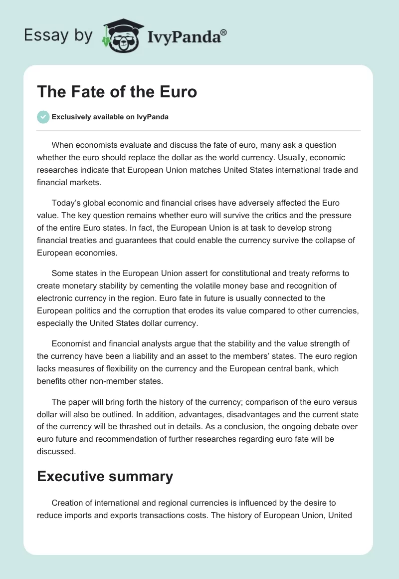 The Fate of the Euro. Page 1