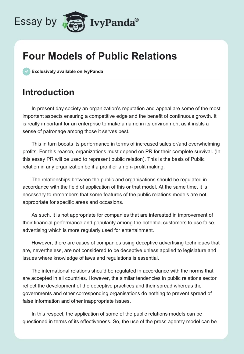 Four Models of Public Relations. Page 1