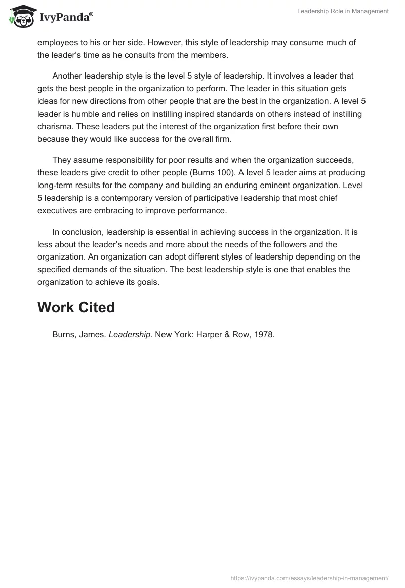 Leadership Role in Management. Page 2