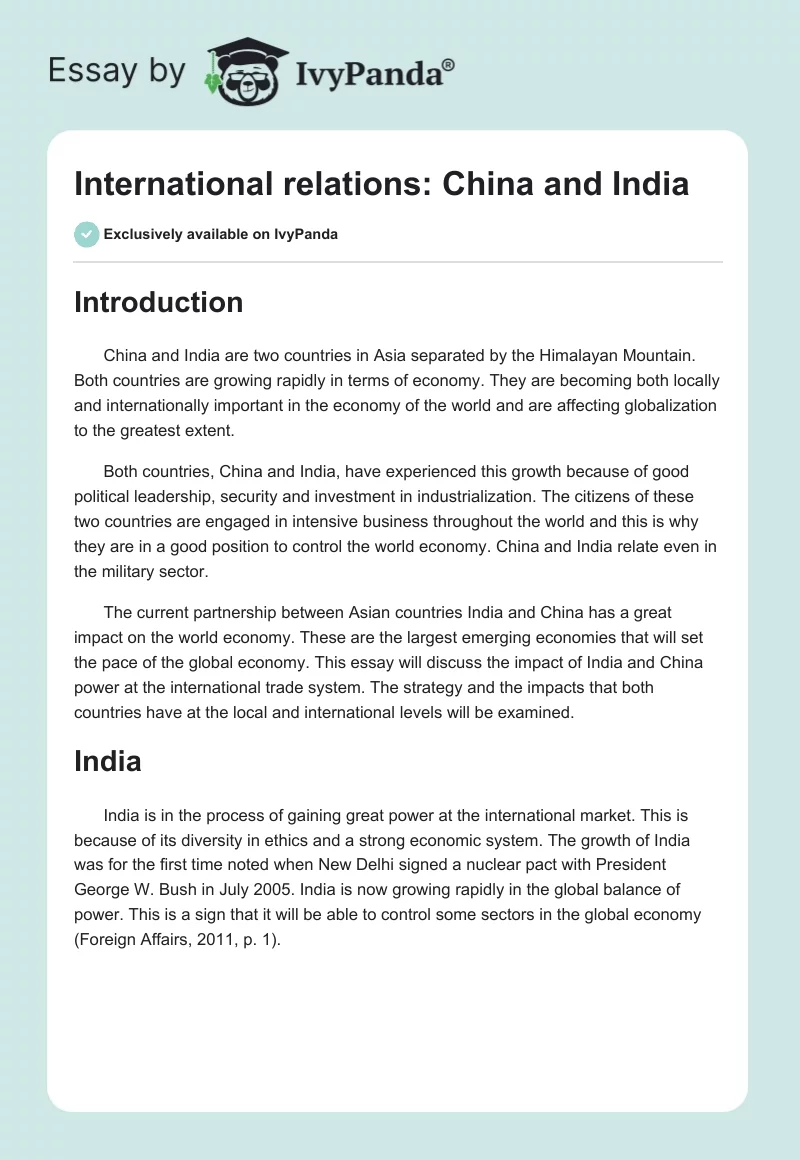 International relations: China and India. Page 1