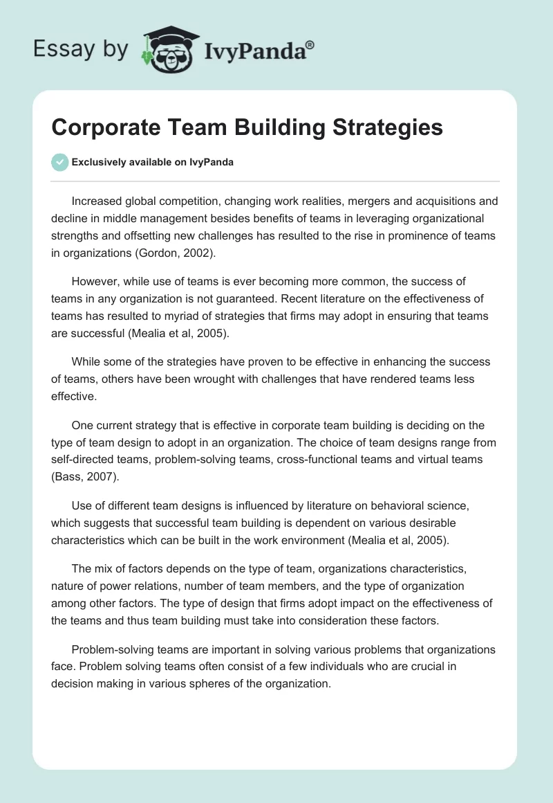 Corporate Team Building Strategies. Page 1
