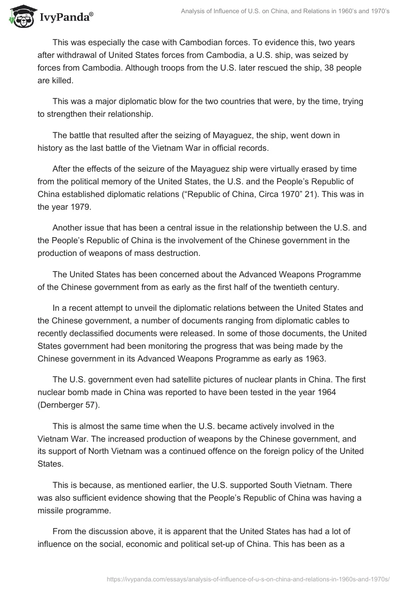 Analysis of Influence of U.S. on China, and Relations in 1960’s and 1970’s. Page 3