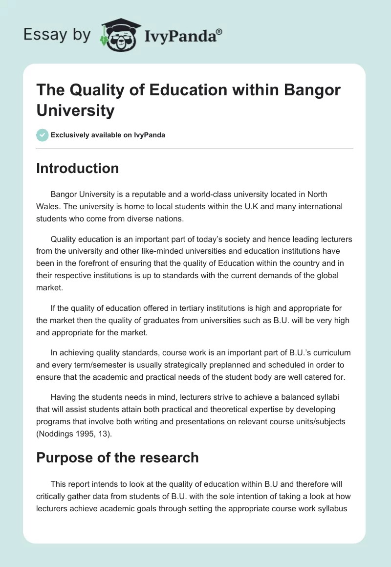 The Quality of Education within Bangor University. Page 1