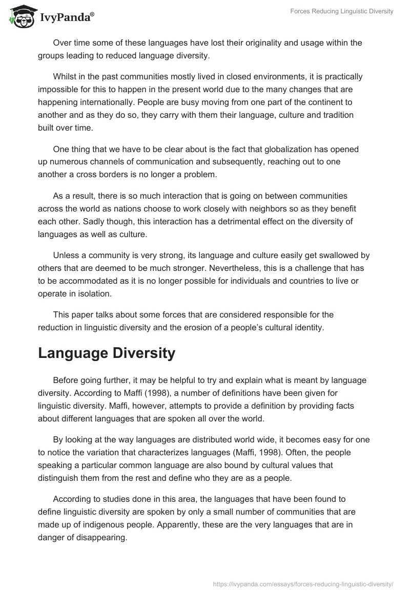Forces Reducing Linguistic Diversity. Page 2