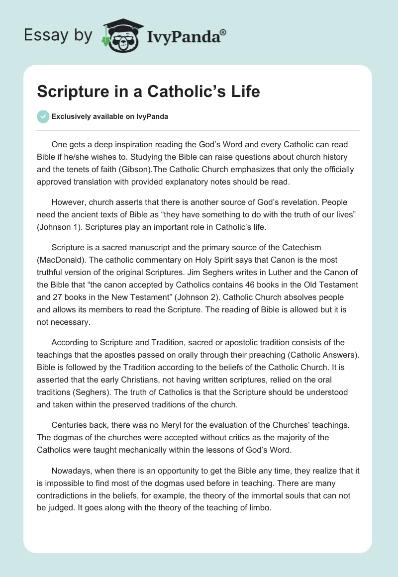 Scripture in a Catholic’s Life. Page 1