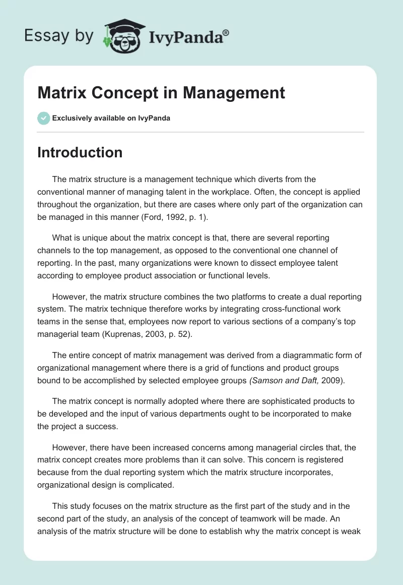 Matrix Concept in Management. Page 1
