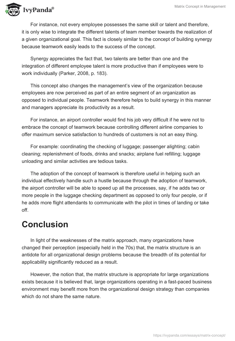 Matrix Concept in Management. Page 4