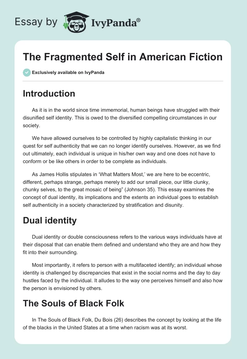 The Fragmented Self in American Fiction. Page 1