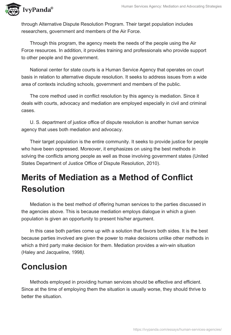 Human Services Agency: Mediation and Advocating Strategies. Page 2