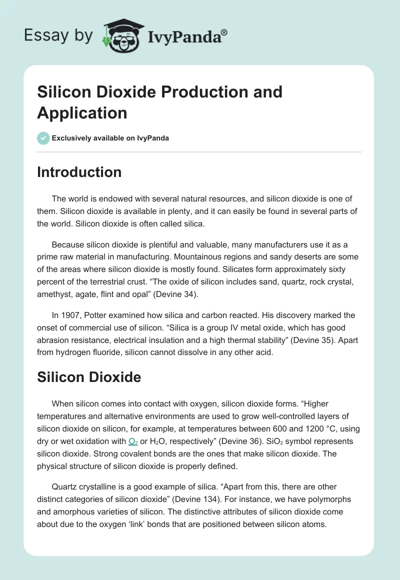 Silicon Dioxide Production and Application. Page 1