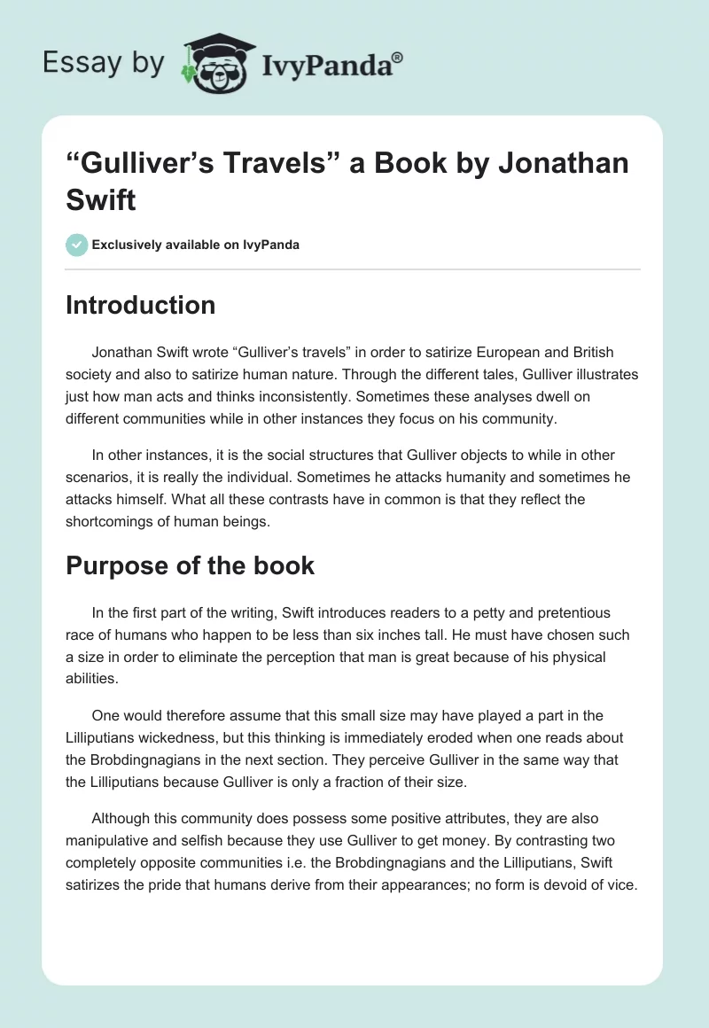 “Gulliver’s Travels” a Book by Jonathan Swift. Page 1